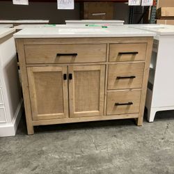 Special Sale!!! 43” Solid wood Bathroom Vanity Cabinet Single Sink Stone Countertop (Open Box)