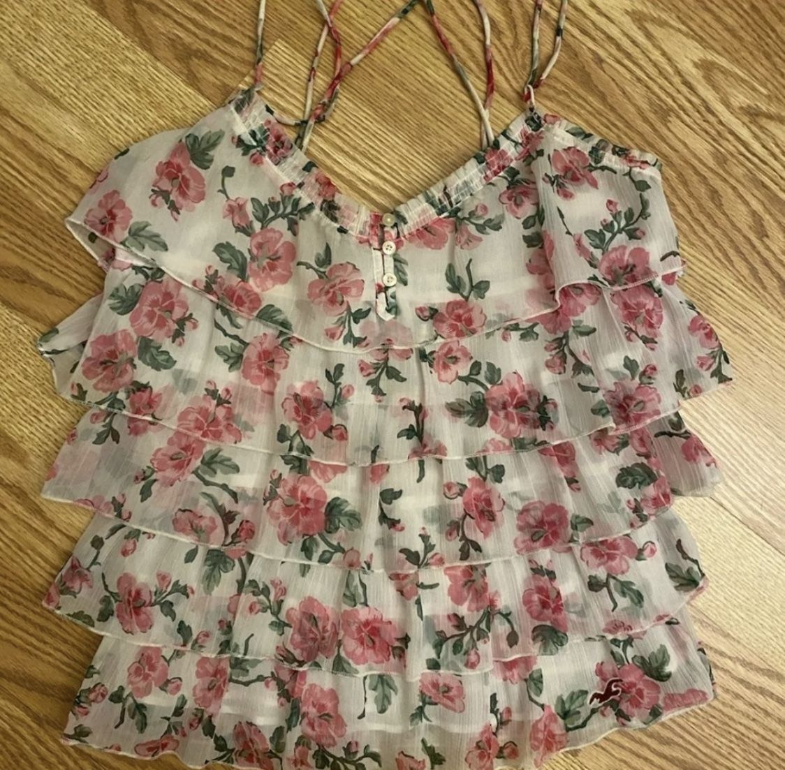 Hollister MED Floral Strappy Ruffle Tank