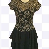 Rhapsody Womens Dress Sz 14Black Gold Metallic disco vintage party dress layered