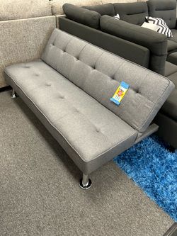 Gray Tufted Fabric Futon Sofa Bed