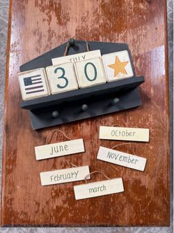 Vintage 1999 LTD Commodities Primitive Perpetual Wooden Calendar with Key Hooks