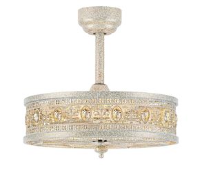 Fandelier Ceiling Fan with Light,French Coastal Ornate Caged Bladeless Chandelier Fan,Elegant Statement Crystal Round Drum Light Fixture,Hanging/Flush