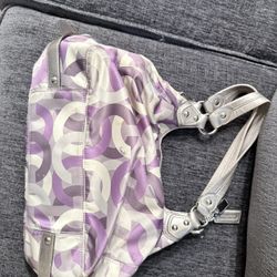 Coach Tote Bag – Purple/White C Pattern with Silver Straps