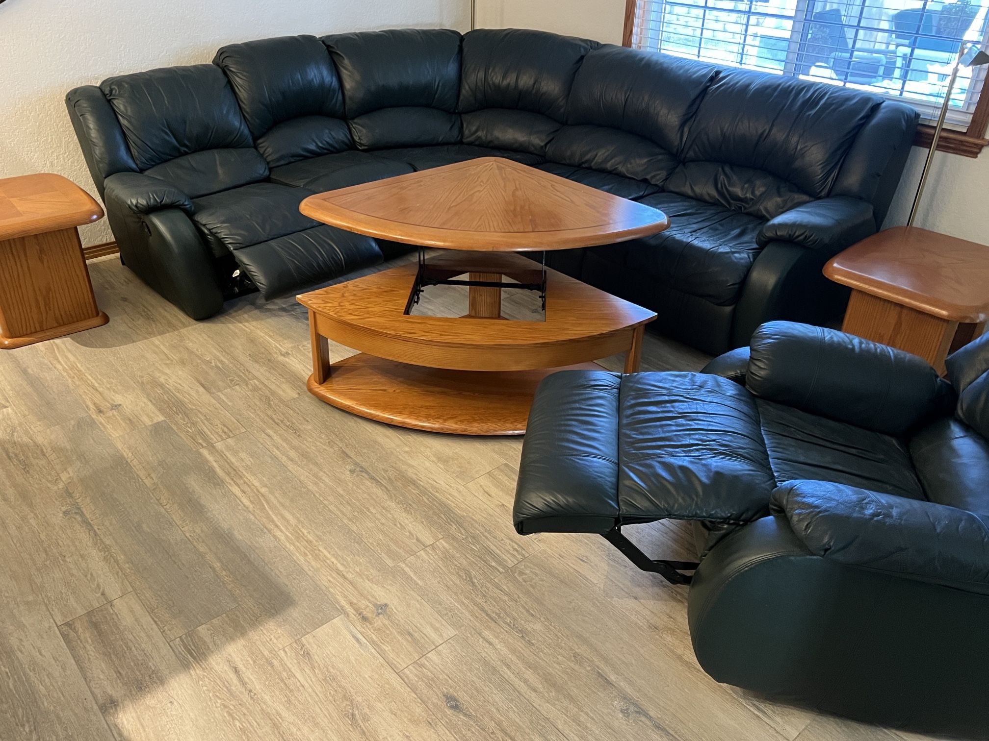 Vintage Midcentury Forest Green Leather Sectional Recliner Set