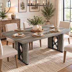 Farmhouse Gray Rectangular Dining Table for 6 People