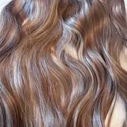 #11H Human Hair Halo Extension 20” Long Color Golden Brown With Highlights Pick Up Only 