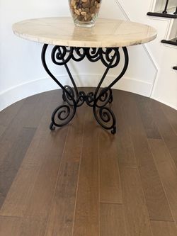 Wrought iron and marble entry table