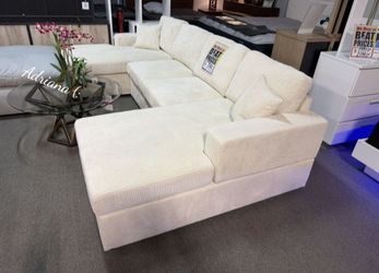 U shape sectional sofa, double chaise ivory Corduroy