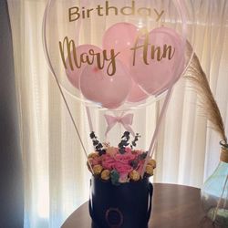 Balloon Arrangement With Natural Flowers & Dozen Ferrero Rocher Chocolates 