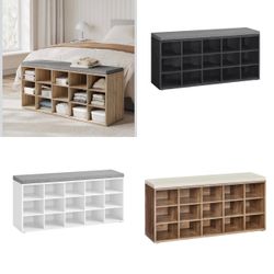 Shoe Bench with Cushion, 15 Compartments, 11.8 x 41.3 x 18.9 Inches Entryway Storage Bench with Padded Seat, for Bedroom, Honey Brown and Cappuccino B