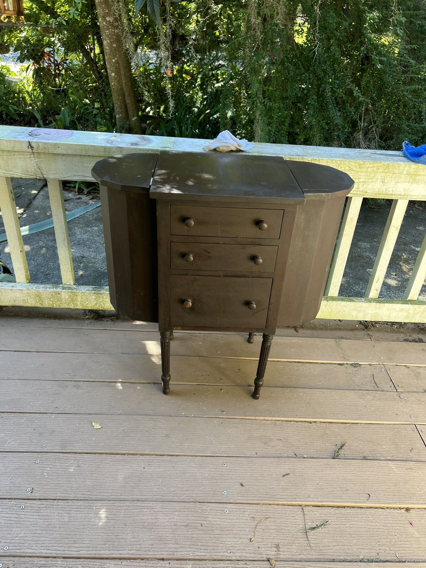 Vintage wood sewing cabinet with drawers – made in Michigan
