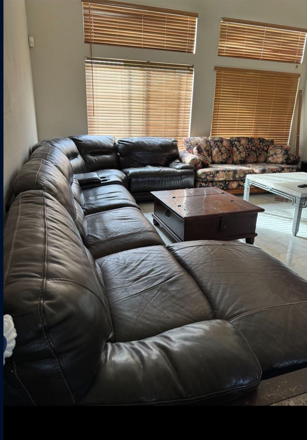 Leather Couch Set With Wooden Table Included