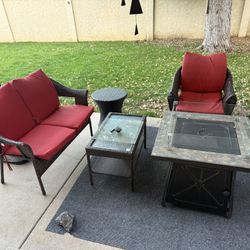 Patio Furniture  Loveseat, 4 Chairs, End table, glass coffee table