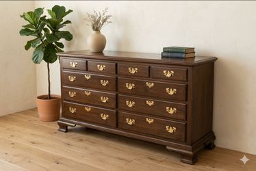(Vintage dresser) The first picture is a A.I visual of how this dresser can look in a room....
(60 x 20 1/4 Inch & 33.5 inch Height)
Vintage wooden 10