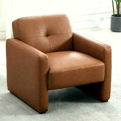 33" Accent Chair - Bonded Leather Armchair for Living Room, Cozy Reading Chair， Espresso Brown