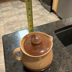 Vintage Pottery Pitcher w/ Lid Cabinart Bake Ware USA Made 2 Tone Brown Glaze