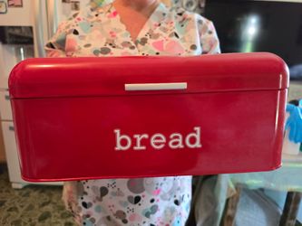 Red Metal Bread Box with Lid