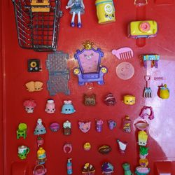 Over 50 Shopkins Toys MIXED FIGURES LOT Moose Toys with shopping cart