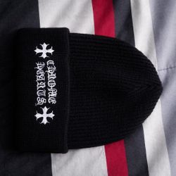 Chrome Hearts Style Black Knit Beanie Hat – Cross Logo Streetwear