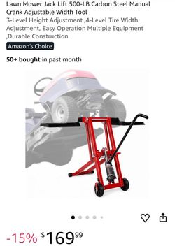 Lawn Mower Jack Lift 500-LB Carbon Steel Manual Crank Adjustable Width Tool 3-Level Height Adjustment ,4-Level Tire Width Adjustment, Easy Operation M