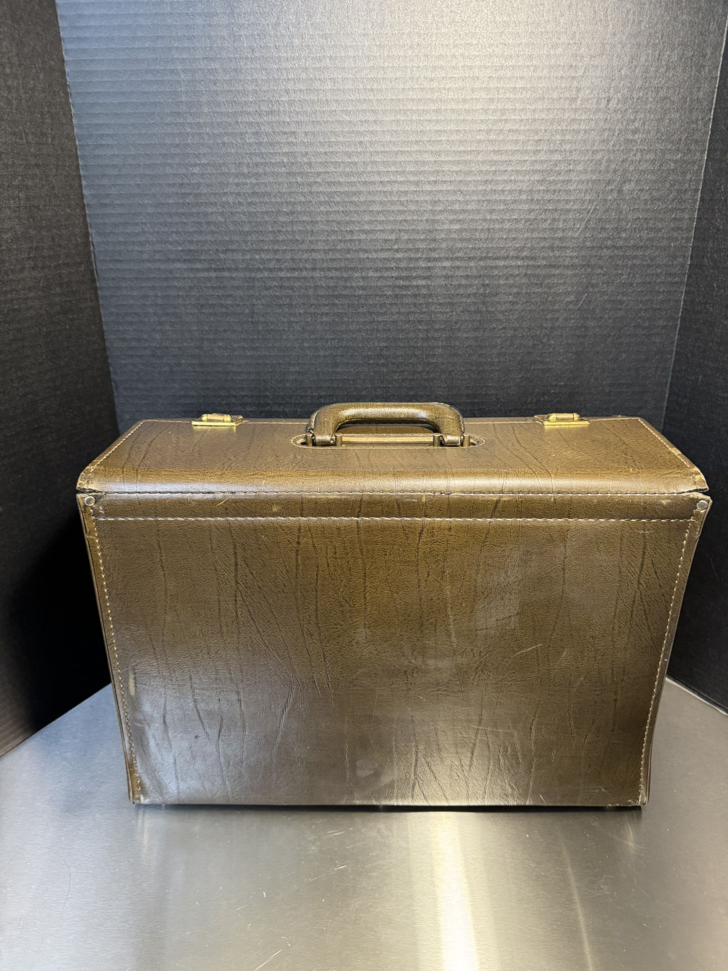 Vintage Brown Hard Shell Carrying Case 12.5x7.5x18 Functional Travel Documents