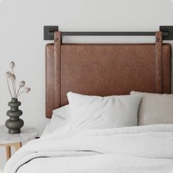 Nathan James
Harlow .Vintage Brown Twin Wall Mount Faux Leather Upholstered Headboard Adjustable Straps and Black Metal Rail