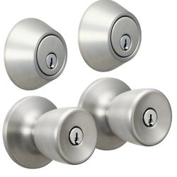 Hyper Tough Keyed Entry Tulip Style Doorknob and Deadbolt Double Combo Pack, Stainless Steel Finish