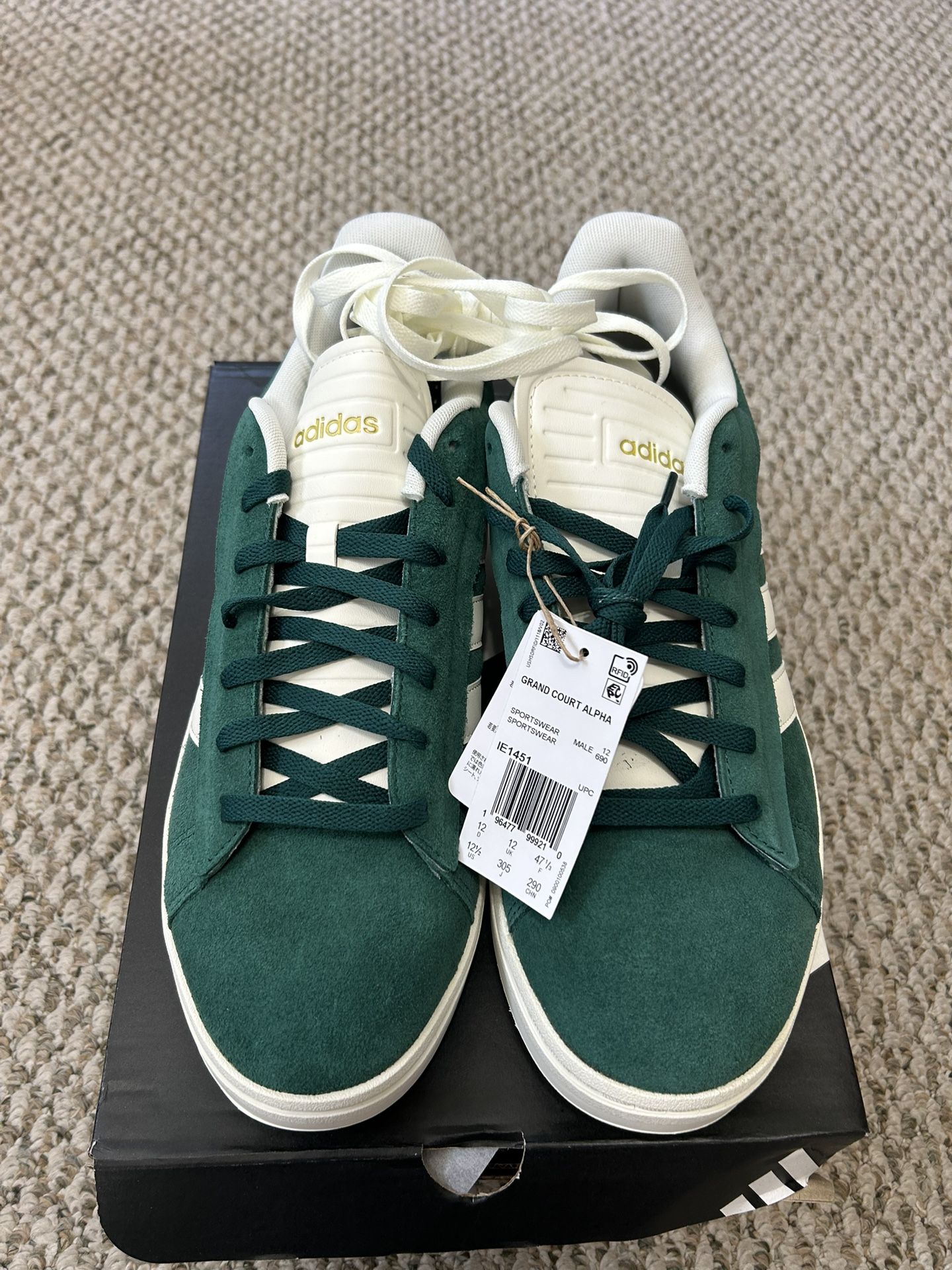 Adidas Grand Court Alpha Green White Suede Sneakers Casual Brand New Size 12 1/2