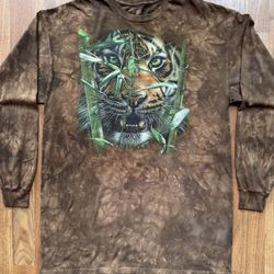 The Mountain Hungry Eyes Long Sleeve T Shirt Mens 2XL Brown Tiger Tie Dye  EUC