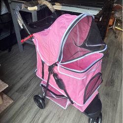 3 Wheels Foldable Pet Strollers with Storage Basket and Cup Holder for Small and Medium Cats, Dogs,