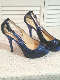 Blue Guess Glitter Heels Sz 7.5 NEW