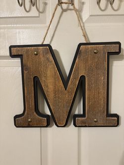 Brown Wooden Letter “M” With Brass Studs 