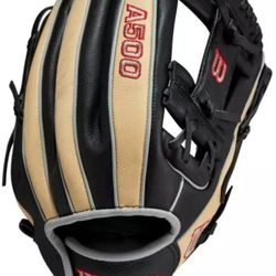 Brand New Wilson A500 11.5 inch Youth Infield Baseball Glove Black Blonde Size 11.5"