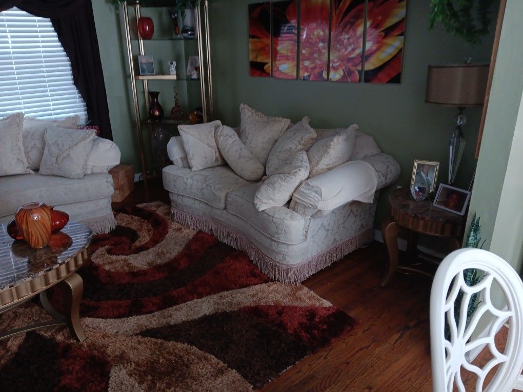 Ivory Brocade Sofa And Love Seat Furniture