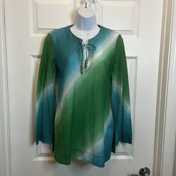 Jones New York Signature 3/4 Sleeve Cotton Blue Green Top S