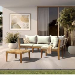 Kinger Home Steven 5-Piece Acacia Wood Outdoor Patio Furniture Set with Cushions Stylish and Durable Compact Wood Patio Furniture Set for Gardens, Dec