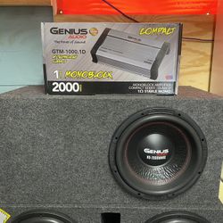 New 12” Genius Audio Subwoofer + New Slot Vent Ported Box + New 2000w Genius Amplifier 