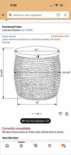 Janice hammered gold drum storage / coffee table