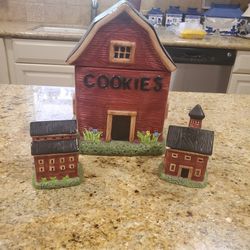 Super Cute Farmhouse Cookie JAR 3 Piece