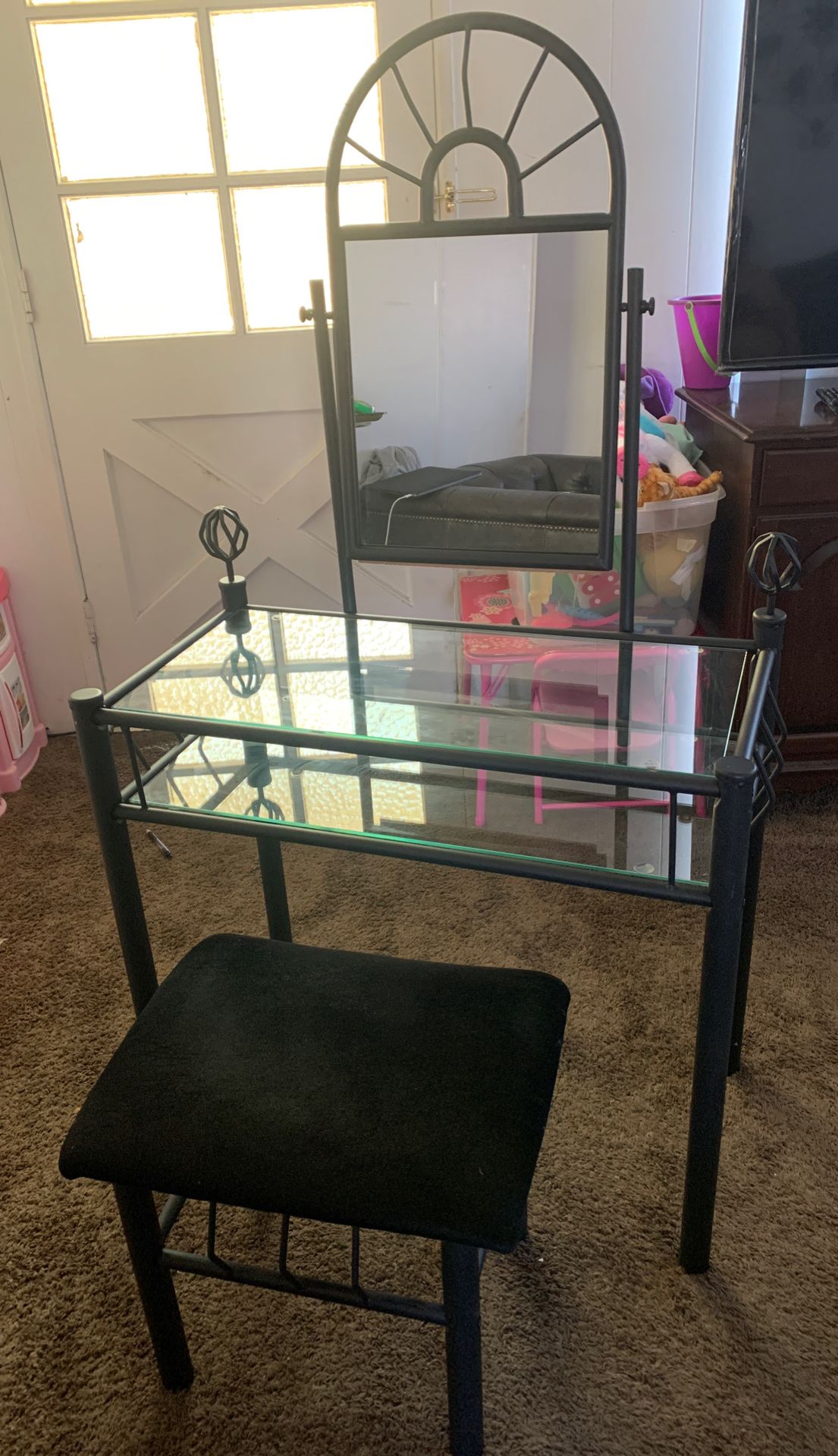 Glass makeup vanity