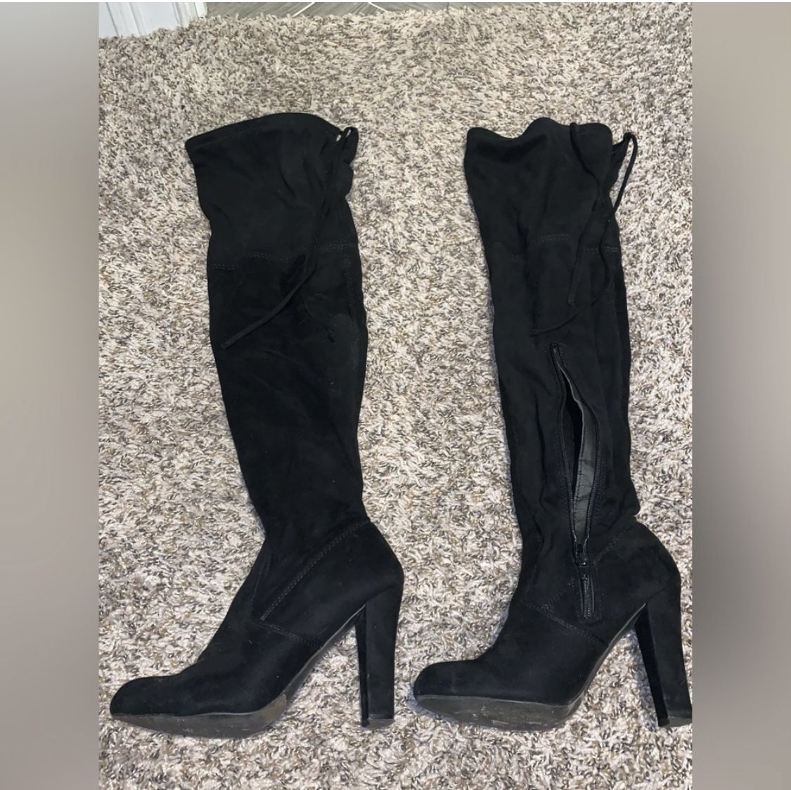 Black Suede Knee-high Boots.