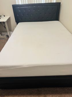 Queen Bed Frame with Tufted Headboard and Mattress