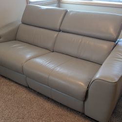 Modern Grey Leather Power Reclining Loveseat - Adjustable Headrests