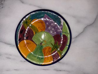 9” Mexican Pottery Plate Fruit Pear