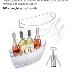 Ice Bucket for Parties, 2PCS Clear Acrylic Drink Buckets with Scoop & Metal Wine Bottle Opener, 5.5L Large Champagne Bucket Tub for Wine, Beer, Cockta