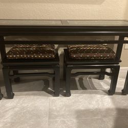 Sofa Table/Server With Two Stools With Cushions