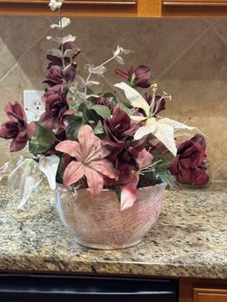 Pink Vase with Silk Floral Arrangement