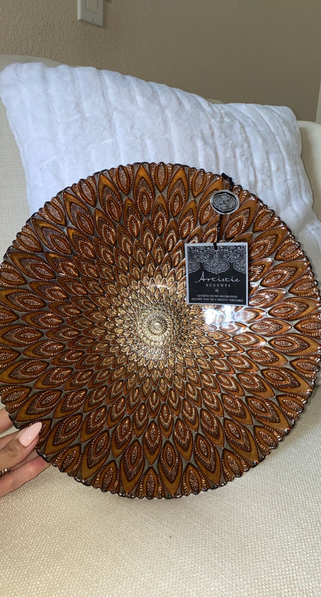 Brand New Artistic Accents Genuine Silver Decoration Bowl Platter