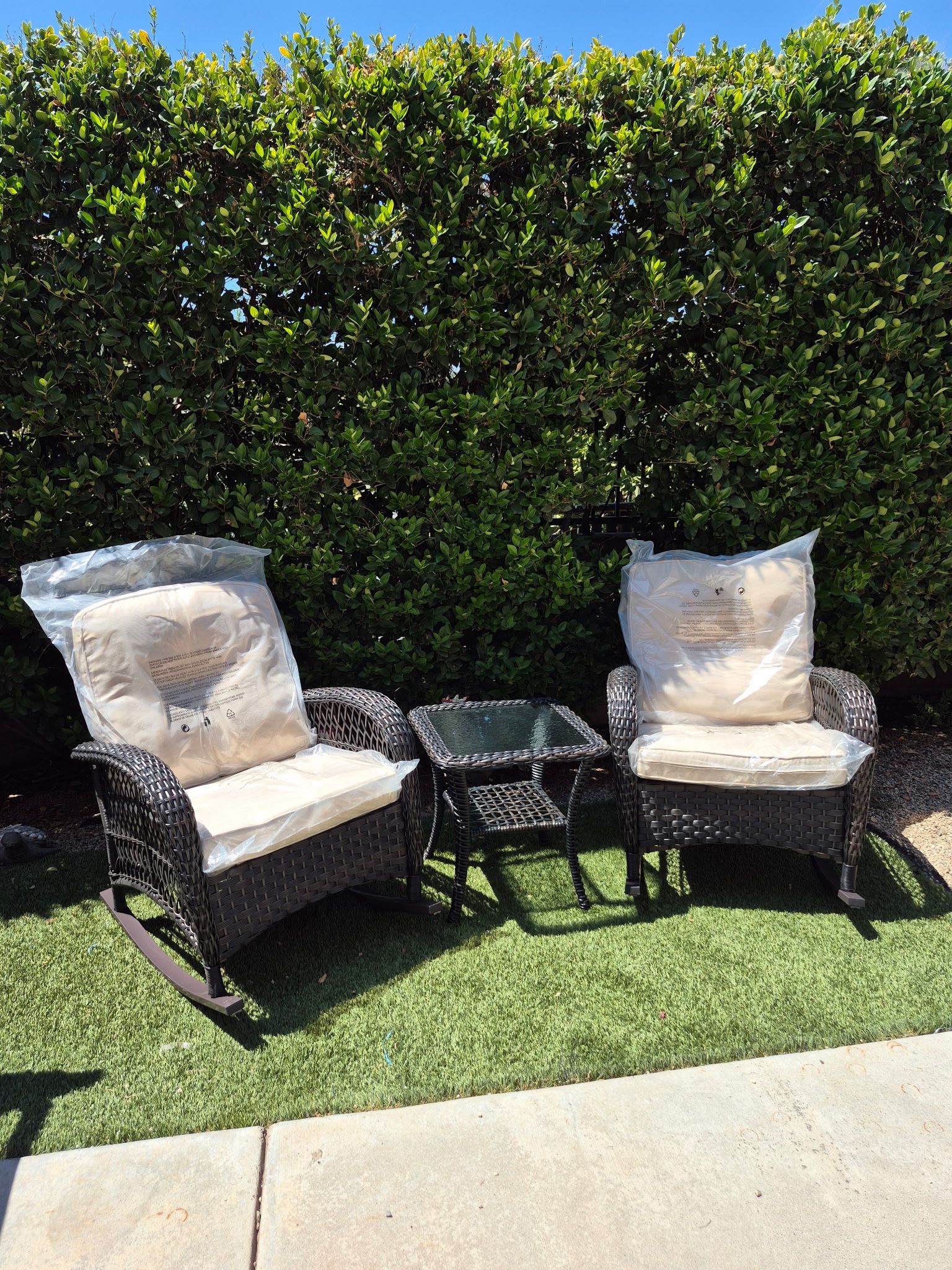 3 Pieces Wicker Conversation Rocking Chairs Patio Color: Dark Brown