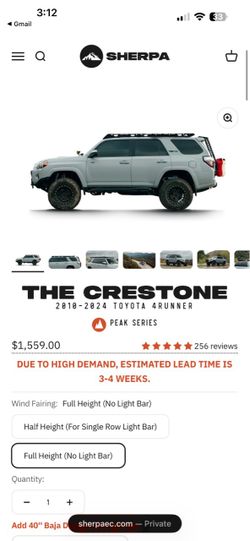 Sherpa Crestone Roof Rack Peak Series for 4runner